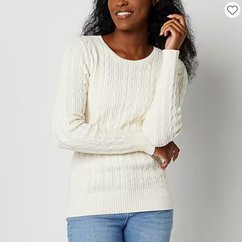 St. John's Bay Womens Crew Neck Long Sleeve Cable Knit Pullover Sweater NWT